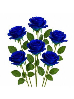 Royal Blue Artificial Roses 6 Stems Faux Silk Rose Bouquet Wedding Flowers Home